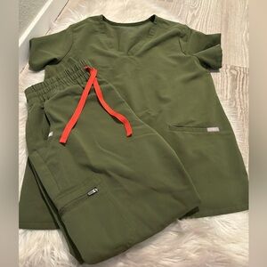 FIGS Dark Olive- scrub top and jogger